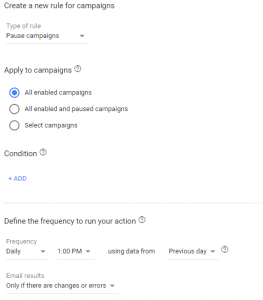 Google Ads Campaign Rule Condition