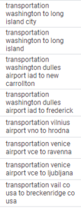 List of Search Terms in Google Ads related to transportation but irrelevant to the advertiser's services