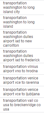 List of Search Terms in Google Ads related to transportation but irrelevant to the advertiser's services