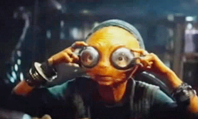 Animated gif of Maz Kanata from the movie Star Wars: Force Awakens, pondering which campaign type to use in Google Ads