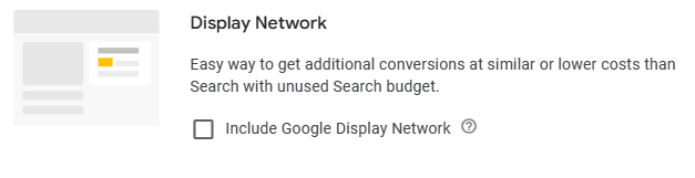 Screen capture of the option to include Google Display Network in a Google Ads campaign setup