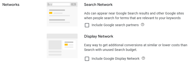 Screen capture of the option to include Google search partners in a Google Ads campaign.