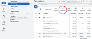 Screenshot of Google Ads showing how view conversion actions in Campaign view