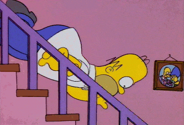 Animated gif of Homer Simpson falling down steps ad infinitum, representing a negative feedback loop of fake conversions in Google Ads