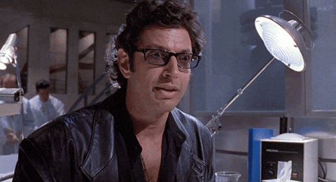 Animated gif from the movie Jurassic Park with the character Ian Malcolm coming to a smart conclusion (about why Google Ads makes bad recommendations).