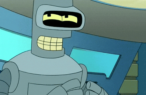 Animated gif of the robot character Bender from the TV shot Futurama with a sly look on his face, representing the idea that advertisers need to be cautious with some Google Ads AI