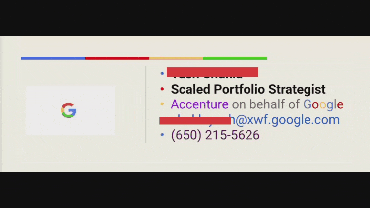 An email signature showing what an email from a Google Ads Scaled Portfolio Strategist looks like, with the name of the rep hidden.