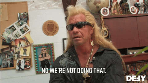 Animated gif of a man speaking, captioned with "No we're not doing that."