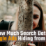 Woman hiding behind a tree in a forest, with a text overlay that says: "How Much Search Data is Google Ads Hiding from You?"